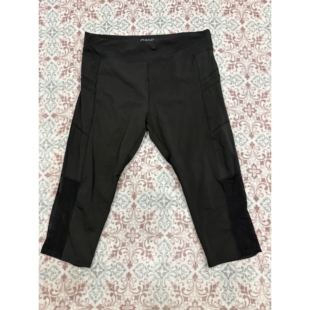 RAG Womens Black Mesh Panel Activewear Cropped Leggings with Pockets 2X